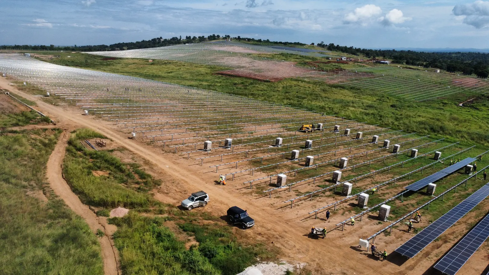 Aerial overview of civil and mechanical solar works