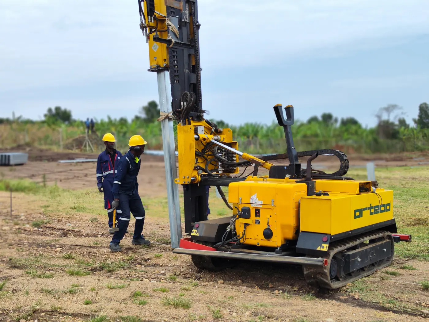 Specialist solar pile-driving machine and installation crew
